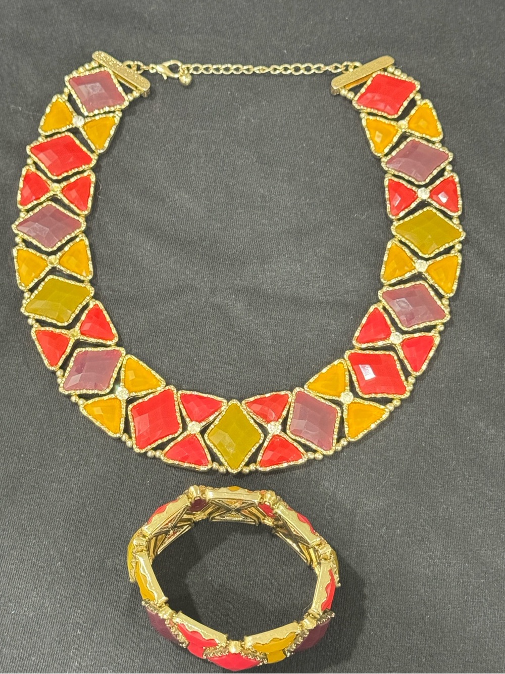 Zara Accessories Multi Color Gem Necklace and Expandable Bracelet Set